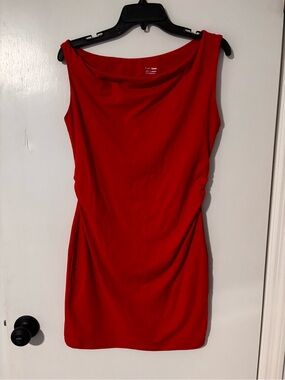 Red Sleeveless Draped Mini Dress